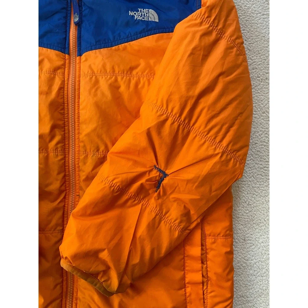 The North Face Boys Large Reversible Puffer Jacket Orange Blue Hooded Coat